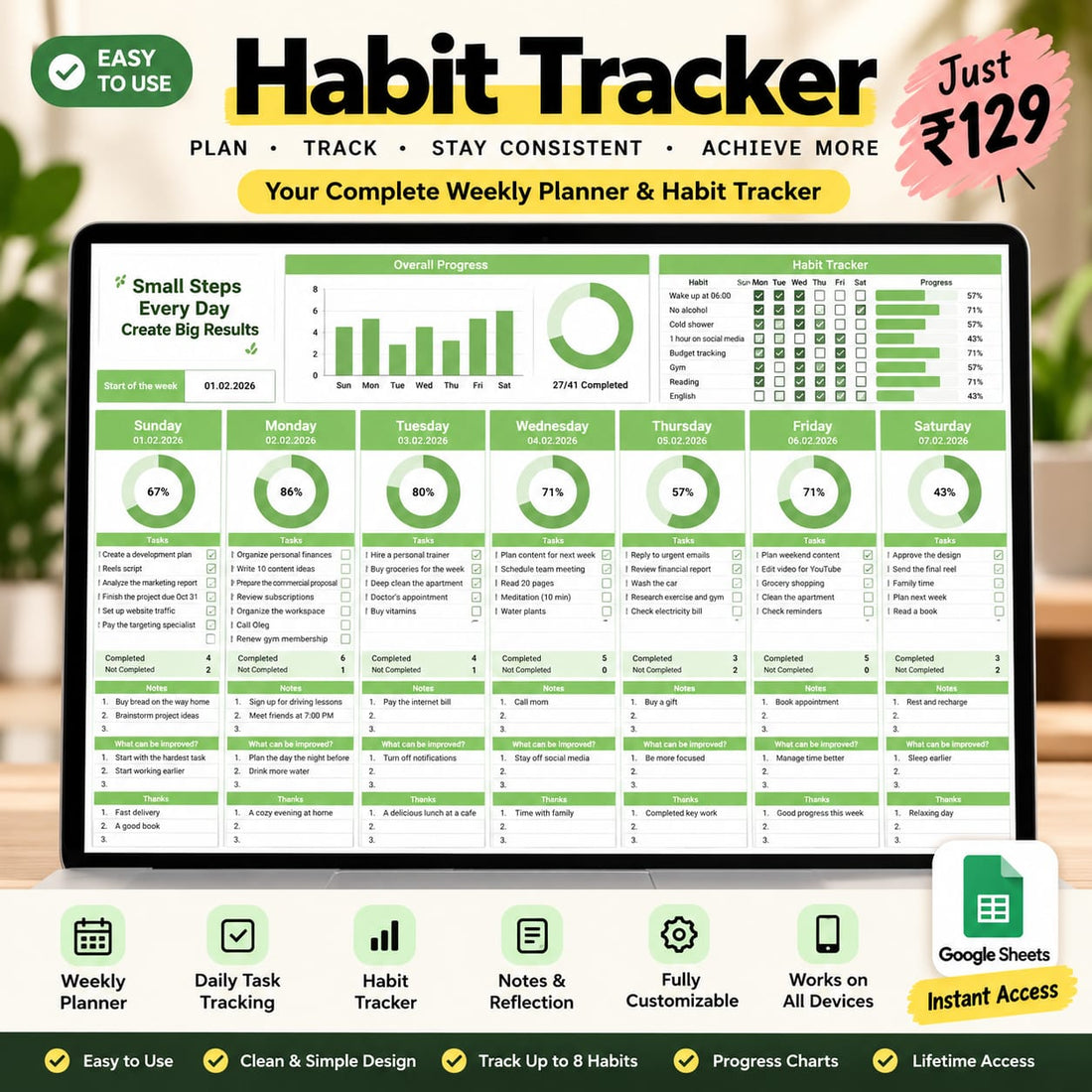 Habit Tracker Google Sheets preview